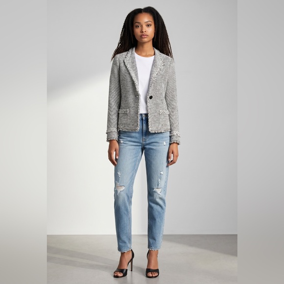 Chico's Jackets & Blazers - Chico's Gray Textured Fringe Blazer Jacket Size Medium